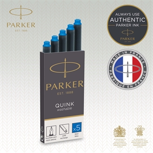 Parker Ersatzlong Patronen für Füllfederhalter waschbare blaue Tinte (5)